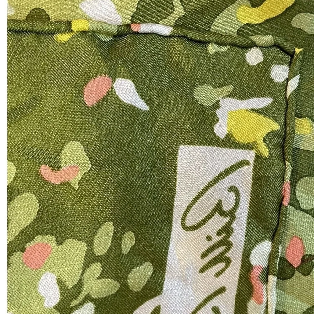 Vintage Bill Blass Confetti Print Silk Scarf Womens Green‎ Glam Luxury Designer